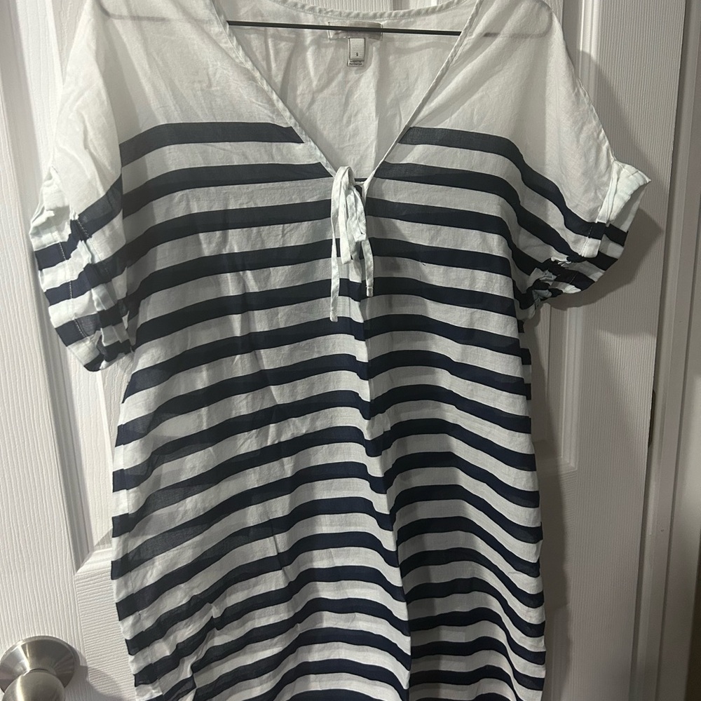 J. Crew Black and White Striped swimsuit cover up
